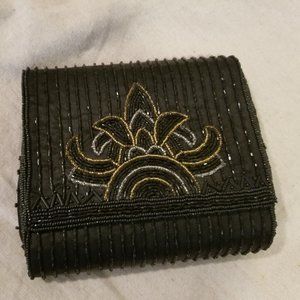La Regale Black Beaded Shell Convertible Clutch